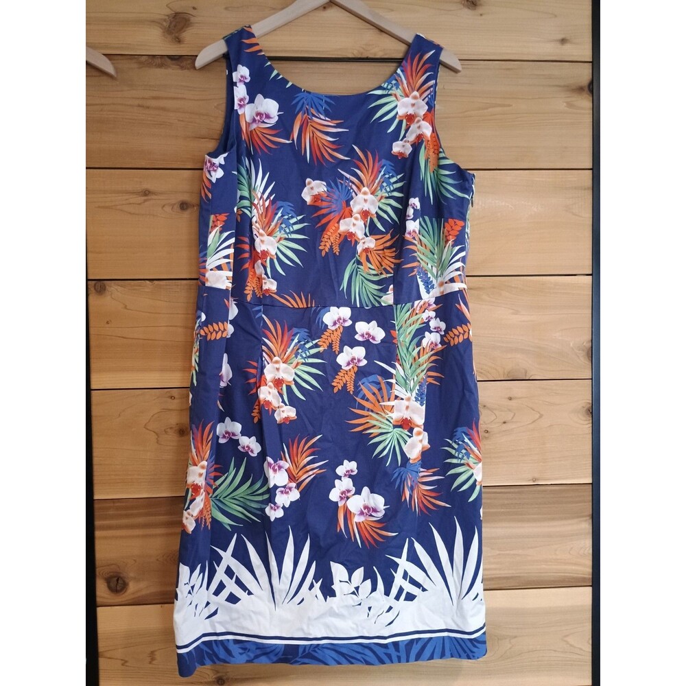 Talbots Womens Sheath Dress Blue Orange Floral Tropical Hawaiian Sz 16W